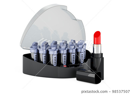 Lipstick with Compact Multi-Size Hot Rollers, 3D rendering Lipstick with Compact Multi-Size Hot Rollers, 3D rendering 98537507