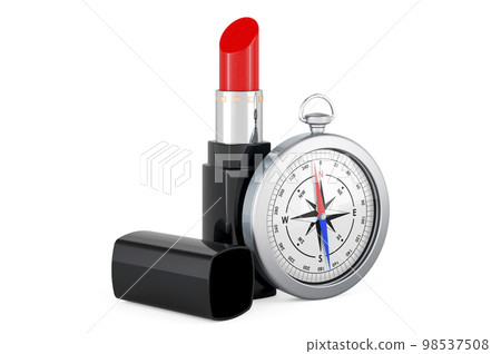 Lipstick with compass, 3D rendering 98537508