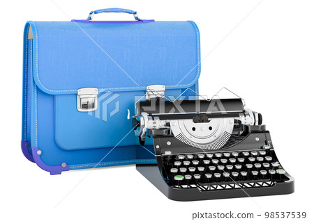 Schoolbag with typewriter, 3D rendering Schoolbag with typewriter, 3D rendering 98537539