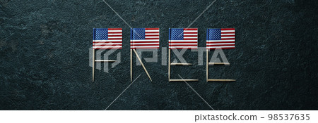american flags forming the word free, web banner 98537635