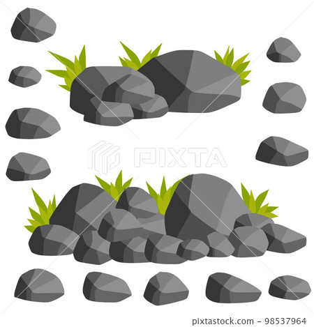 Element of mountain and forest. Set of Rocks with grass or moss for scenery view - cartoon illustration 98537964