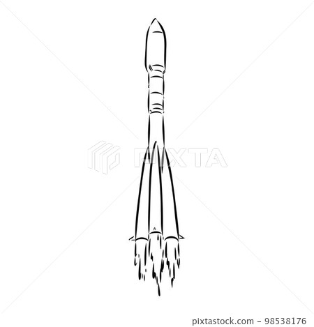 Hand drawn illustration of a geometric space shuttle. Design in dot art style with engraved elements. Sketch isolated on vintage background. Space rocket launch. Concept for start up, release etc. Hand drawn illustration of a geometric space shuttle. Design in dot art style with engraved elements. Sketch isolated on vintage background. Space rocket launch. Concept for start up, release etc. 98538176