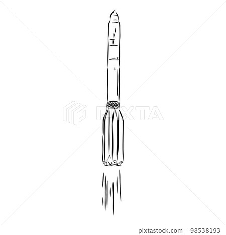 Hand drawn illustration of a geometric space shuttle. Design in dot art style with engraved elements. Sketch isolated on vintage background. Space rocket launch. Concept for start up, release etc. Hand drawn illustration of a geometric space shuttle. Design in dot art style with engraved elements. Sketch isolated on vintage background. Space rocket launch. Concept for start up, release etc. 98538193