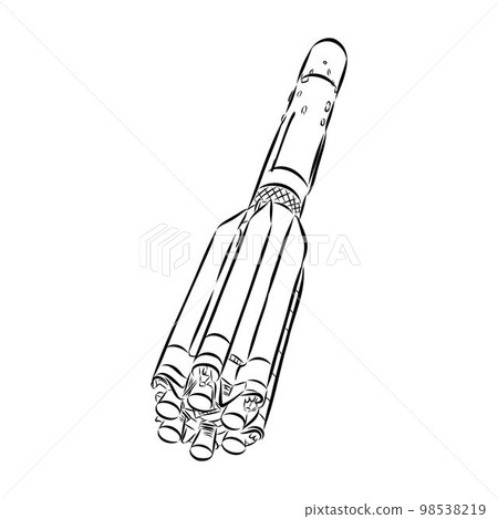 Hand drawn illustration of a geometric space shuttle. Design in dot art style with engraved elements. Sketch isolated on vintage background. Space rocket launch. Concept for start up, release etc. Hand drawn illustration of a geometric space shuttle. Design in dot art style with engraved elements. Sketch isolated on vintage background. Space rocket launch. Concept for start up, release etc. 98538219