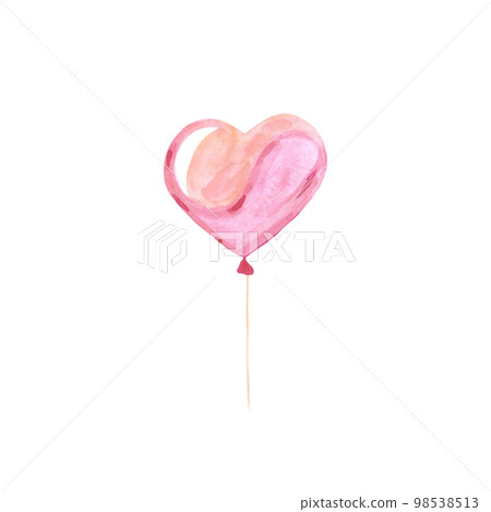 Handdrawn Watercolor pink and cream heart balloon. Scrapbook valentine design, typography poster, label, banner, card. 98538513