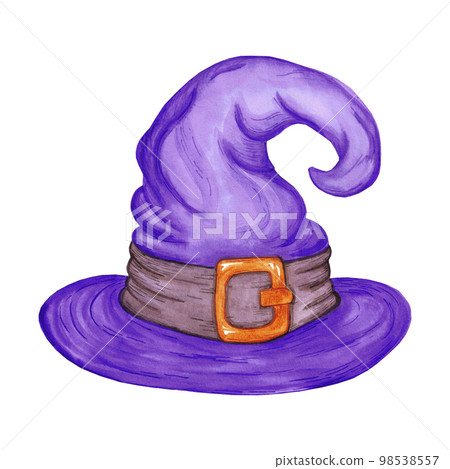 Hand drawn watercolor halloween witch hat on white background. Halloween Scrapbook design, typography poster, label, banner. 98538557