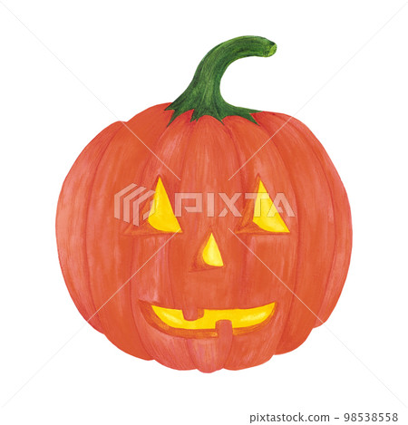 Hand drawn watercolor orange Jack-o-lantern pumpkin on white background. Halloween Scrapbook design, typography poster, label, banner. 98538558