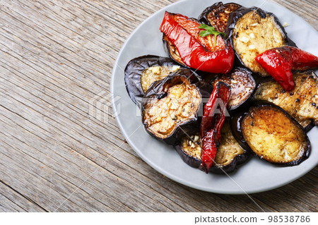 Tasty grilled eggplants slices, bbq Tasty grilled eggplants slices, bbq 98538786
