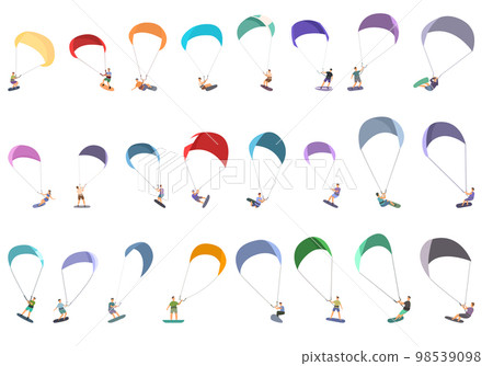 Kitesurfing icons set cartoon vector. Sport kite. Fun active extreme 98539098