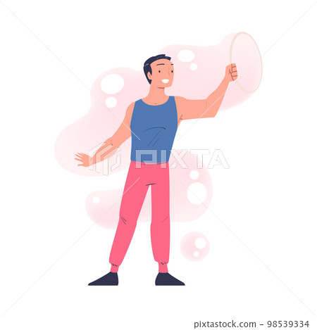 Man Performing Soap Bubble Show Making Liquid Sphere Vector Illustration 98539334