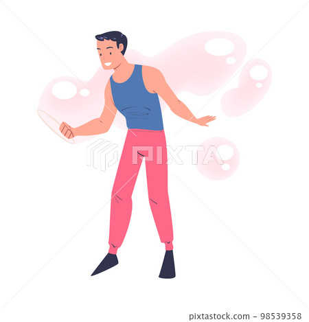 Man Performing Soap Bubble Show Making Liquid Sphere Vector Illustration Man Performing Soap Bubble Show Making Liquid Sphere Vector Illustration 98539358