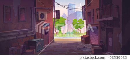 Empty back alley and city street at sunrise 98539983