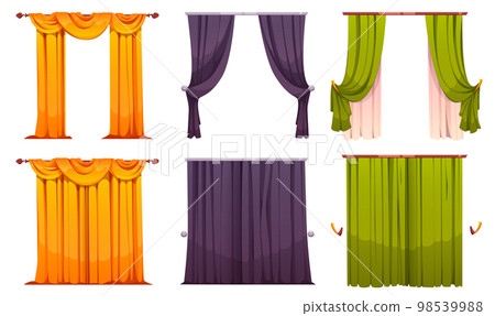 Cartoon set of open and closed curtains on white 98539988