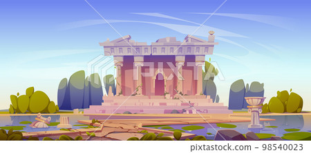 Ruined temple entwined with ivy vines, ruins 98540023