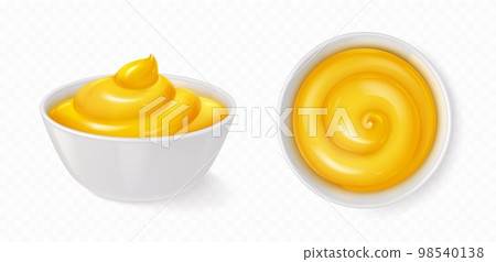 Realistic white bowl with dijon mustard or honey 98540138