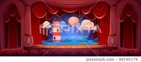 Theater stage with auditorium seats, curtains Theater stage with auditorium seats, curtains 98540179