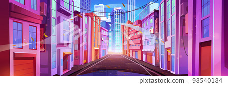 Autumn city landscape with street with houses 98540184