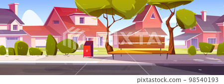 Summer street in suburban town with cozy houses 98540193