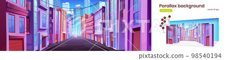 Big city street in daytime, parallax background 98540194