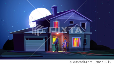 Couple leaving home and go for walk at night Couple leaving home and go for walk at night 98540219
