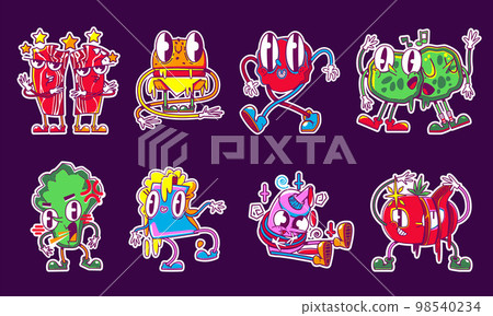 Crazy food retro stickers set on background 98540234