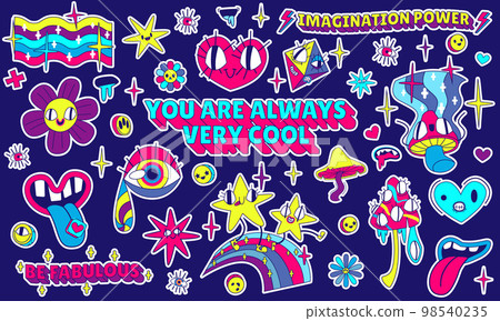 Y2k stickers pack, rave retro trendy style patches 98540235