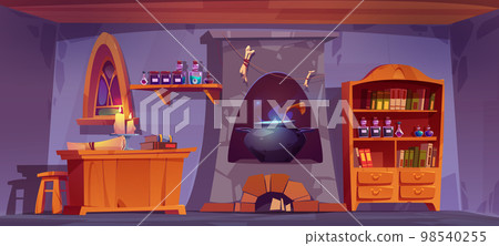 Magic potions shop interior with furniture Magic potions shop interior with furniture 98540255