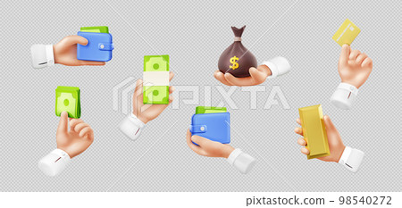 3d vector hand with money isolated set, payment 3d vector hand with money isolated set, payment 98540272