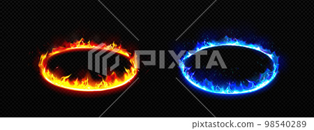 Round frames with fire. Burning rings with flame Round frames with fire. Burning rings with flame 98540289