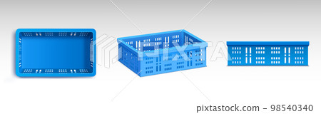 Set of blue plastic crates isolated on white Set of blue plastic crates isolated on white 98540340