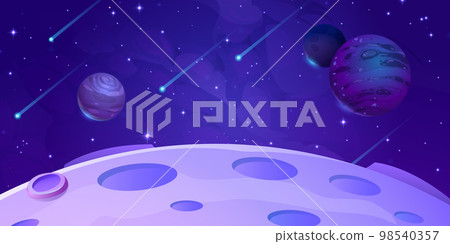 Fantasy alien planets and meteors in outer space Fantasy alien planets and meteors in outer space 98540357