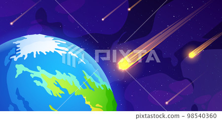 Many asteroids flying towards Earth in outer space 98540360