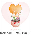 Rabbit in love, Couple Rabbit on love balloon, Watercolor Rabbit Valentine day, Easter Bunny 98540837