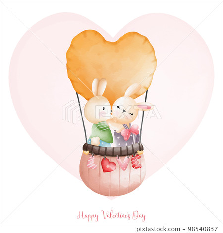 Rabbit in love, Couple Rabbit on love balloon, Watercolor Rabbit Valentine day, Easter Bunny Rabbit in love, Couple Rabbit on love balloon, Watercolor Rabbit Valentine day, Easter Bunny 98540837