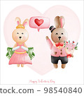 Rabbit in love, married of Rabbit couple, Watercolor Rabbit Valentine day, Easter Bunny 98540840