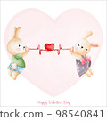Rabbit in love, Couple Rabbit on love balloon, Watercolor Rabbit Valentine day, Easter Bunny 98540841