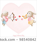 Rabbit in love, Couple Rabbit Cupid, Watercolor Rabbit Valentine day, Easter Bunny 98540842