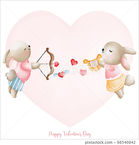 Rabbit in love, Couple Rabbit Cupid, Watercolor Rabbit Valentine day, Easter Bunny Rabbit in love, Couple Rabbit Cupid, Watercolor Rabbit Valentine day, Easter Bunny 98540842