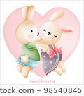 Rabbit in love, Rabbit hug together, Watercolor Rabbit Valentine day, Easter Bunny 98540845