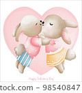 Rabbit in love, Rabbit kiss together, Watercolor Rabbit Valentine day, Easter Bunny 98540847