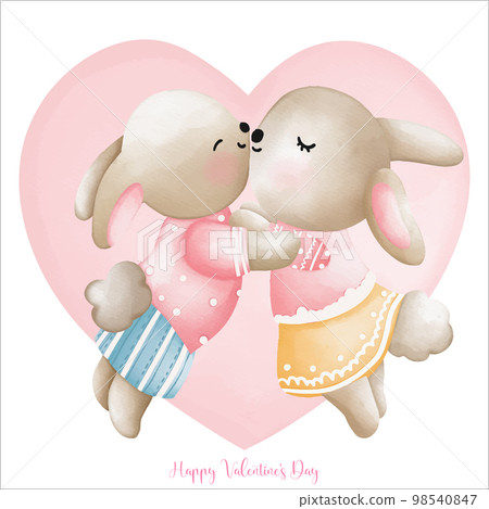 Rabbit in love, Rabbit kiss together, Watercolor Rabbit Valentine day, Easter Bunny 98540847