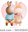 Rabbit in love, Backside of Rabbit hug together, Watercolor Rabbit Valentine day, Easter Bunny 98540849