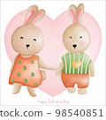Rabbit in love, hand in hand of Rabbit couple, Watercolor Rabbit Valentine day, Easter Bunny 98540851