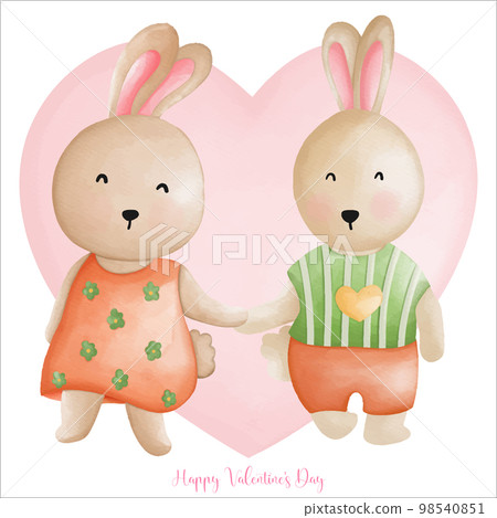 Rabbit in love, hand in hand of Rabbit couple, Watercolor Rabbit Valentine day, Easter Bunny Rabbit in love, hand in hand of Rabbit couple, Watercolor Rabbit Valentine day, Easter Bunny 98540851