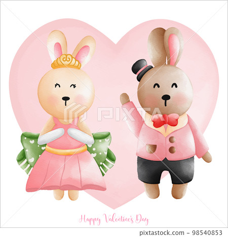 Rabbit in love, married of Rabbit couple, Watercolor Rabbit Valentine day, Easter Bunny 98540853
