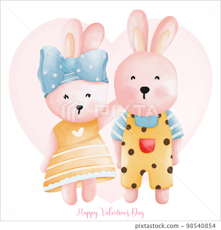 Rabbit in love, Rabbit couple, Watercolor Rabbit Valentine day, Easter Bunny 98540854