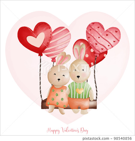 Rabbit in love, Rabbit couple, Watercolor Rabbit Valentine day, Easter Bunny Rabbit in love, Rabbit couple, Watercolor Rabbit Valentine day, Easter Bunny 98540856