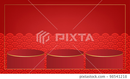 Podium on red background and golden border with space. Lunar new year concept, Chinese new year background. vector. Podium on red background and golden border with space. Lunar new year concept, Chinese new year background. vector. 98541218