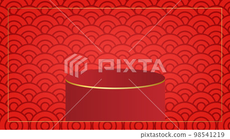 Podium on red background and golden border with space. Lunar new year concept, Chinese new year background. vector. Podium on red background and golden border with space. Lunar new year concept, Chinese new year background. vector. 98541219