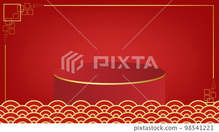 Podium on red background and golden border with space. Lunar new year concept, Chinese new year background. vector. Podium on red background and golden border with space. Lunar new year concept, Chinese new year background. vector. 98541221